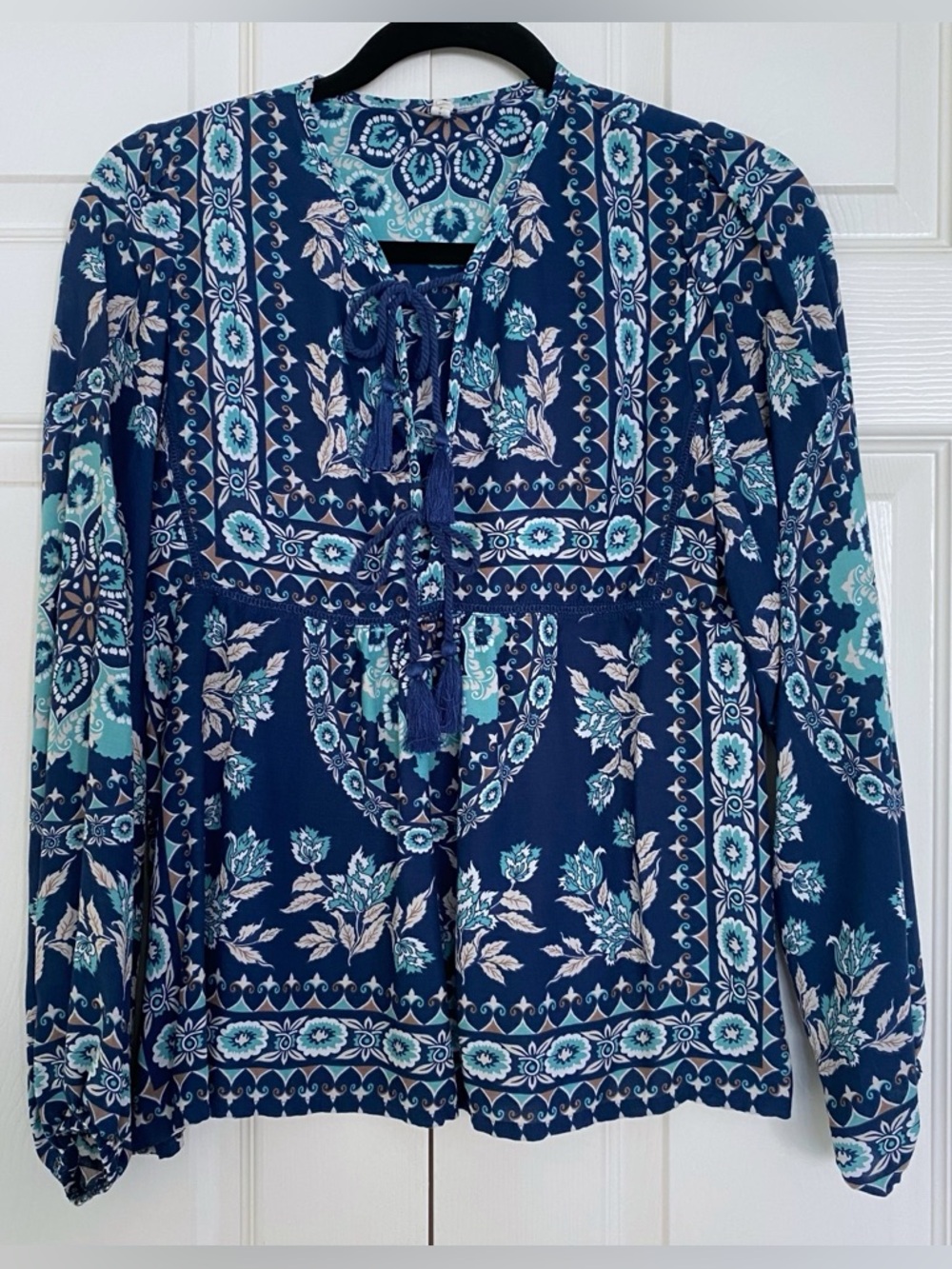 Spell & The Gypsy Pandora Blouse Night Garden Navy Tie Front Size S Boho Top